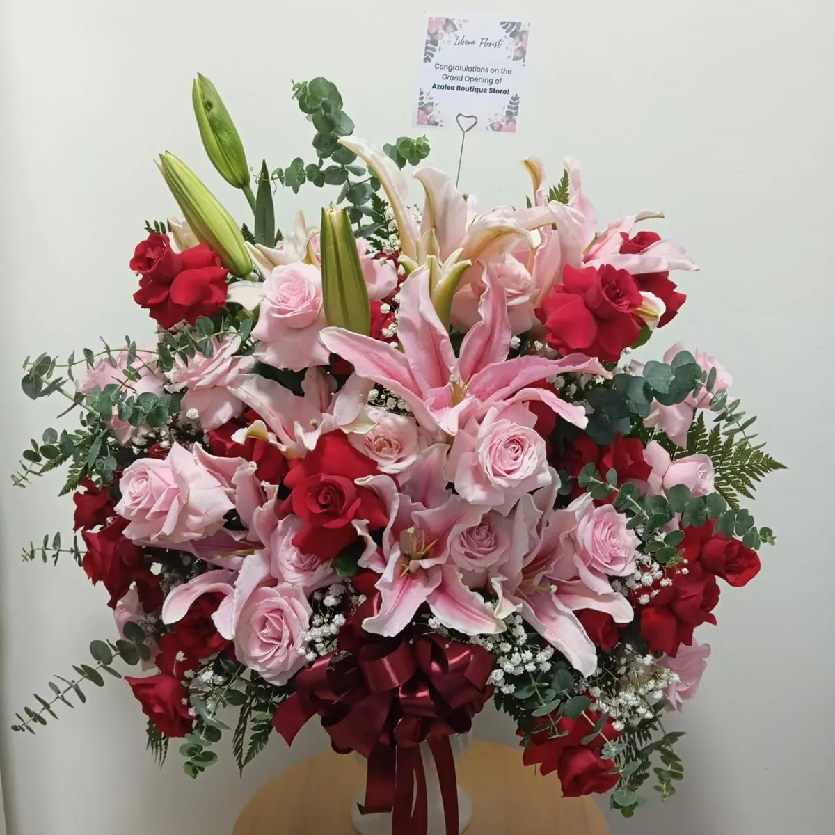 standing flower selamat sukses dekorasi bunga pernikahan Tugu Cimanggis Depok Daniah Florist