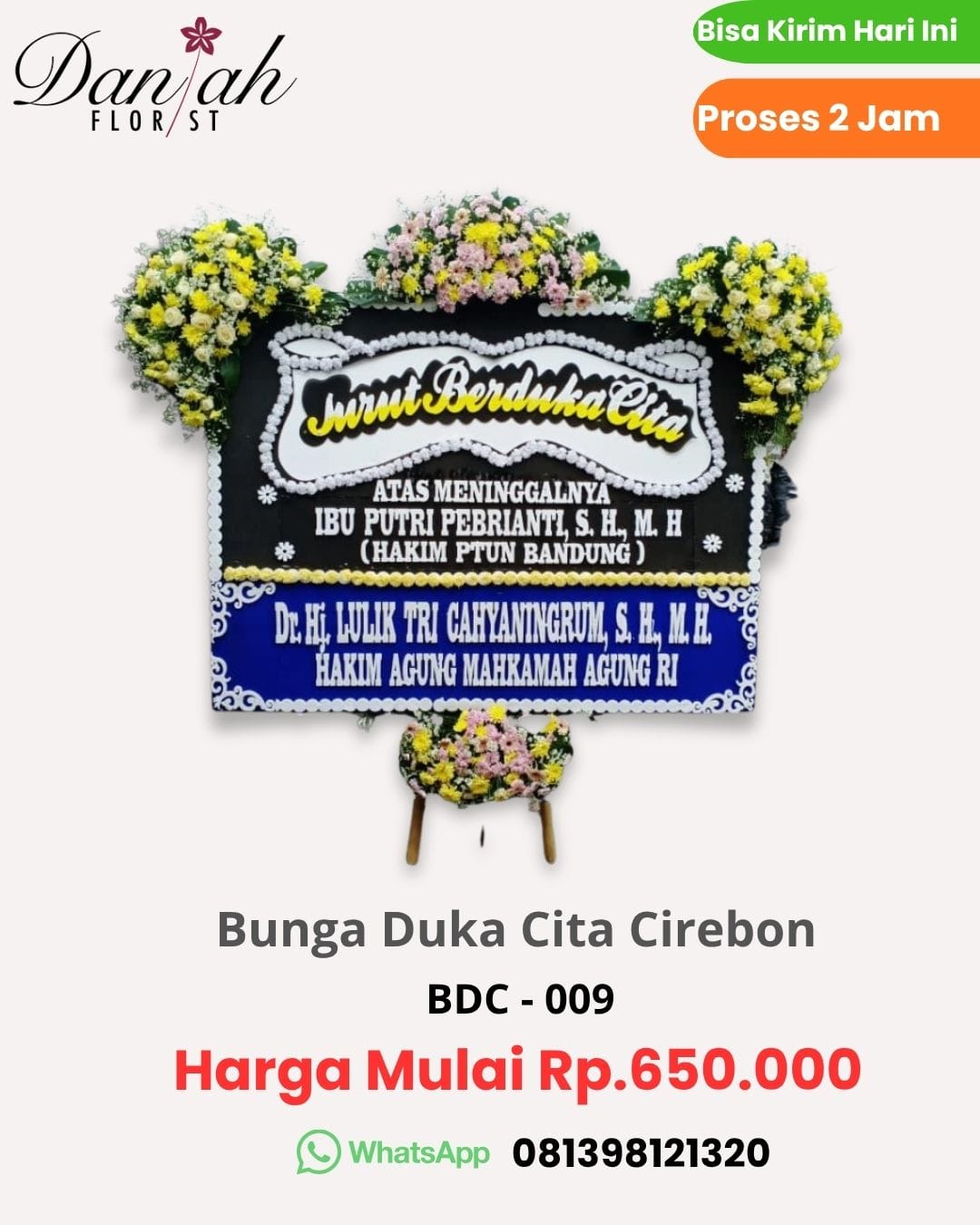 Karangan bunga duka cita Cirebon untuk persemayaman