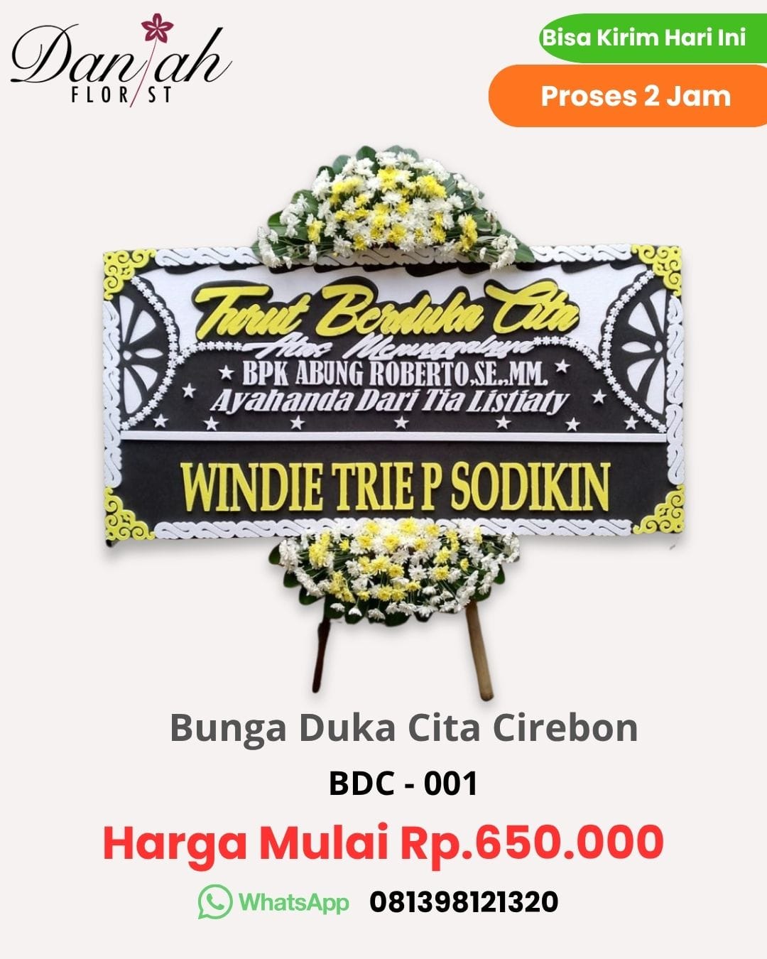 Bunga duka cita Cirebon papan belasungkawa Daniah Florist