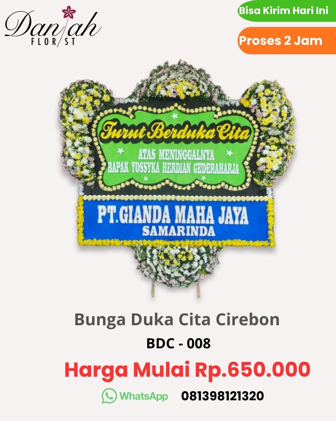 Papan bunga duka cita di Cirebon dari florist terpercaya