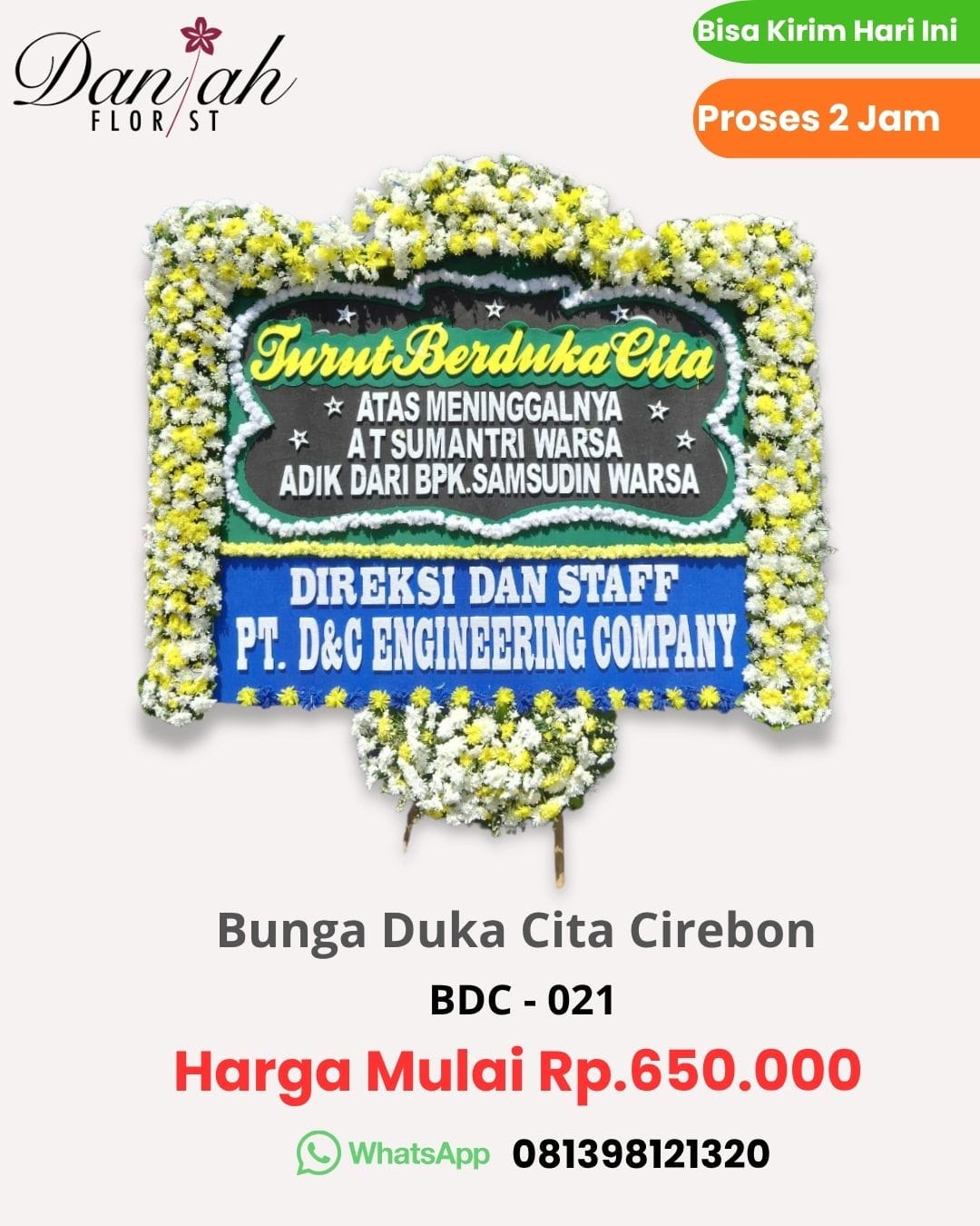 Karangan bunga belasungkawa Cirebon desain elegan