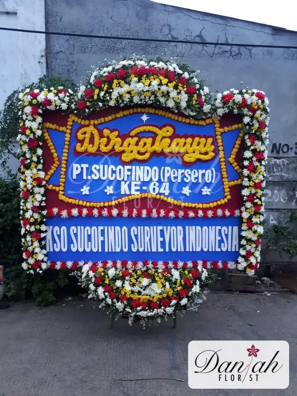 Bunga Papan Selamat Sukses Eksklusif Biru Bingkai Merah Putih SS-06 - Daniah Florist Jabodetabek dan Karawang