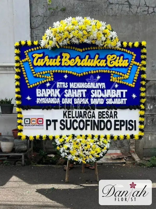 Bunga Papan Duka Cita Biru Royal DK-02 - Daniah Florist Jabodetabek dan Karawang
