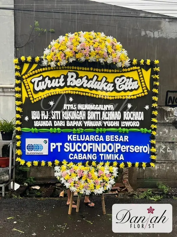 Bunga Papan Duka Cita Kuning Biru DK-03 - Daniah Florist Jabodetabek dan Karawang