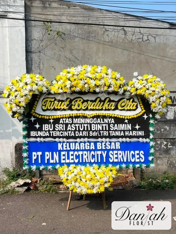 Bunga Papan Duka Cita Tiga Mahkota Hitam Biru DK-10 - Daniah Florist Jabodetabek dan Karawang