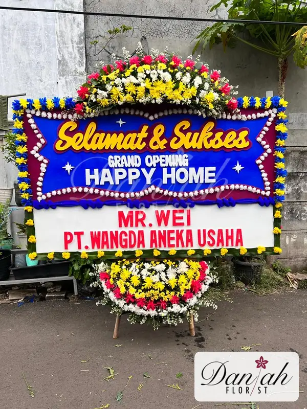Bunga Papan Selamat Sukses Grand Opening Biru Putih SS-10 - Daniah Florist Jabodetabek dan Karawang