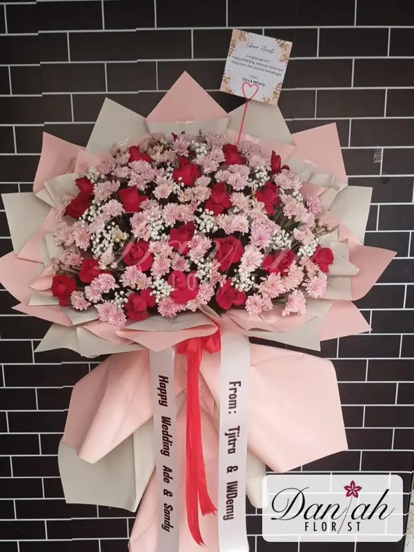 Standing Flower Red Rose Pink Wrapping SF-05 - Daniah Florist Jabodetabek dan Karawang